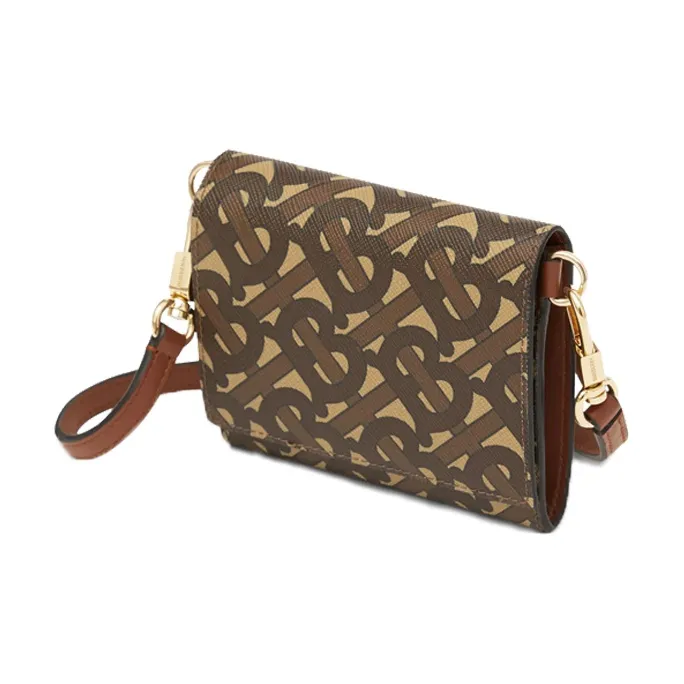 Burberry Grained Leather Shoulder Bag Crossbody Bag Wallets Small Size Unisex Brown-2