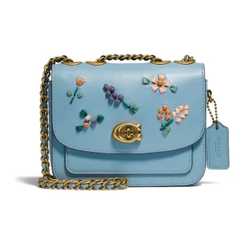 COACH Madison Cow Leather With Leather Small Square Bag Shoulder Bag, Crossbody Bag Mini Women's Ice Blue
