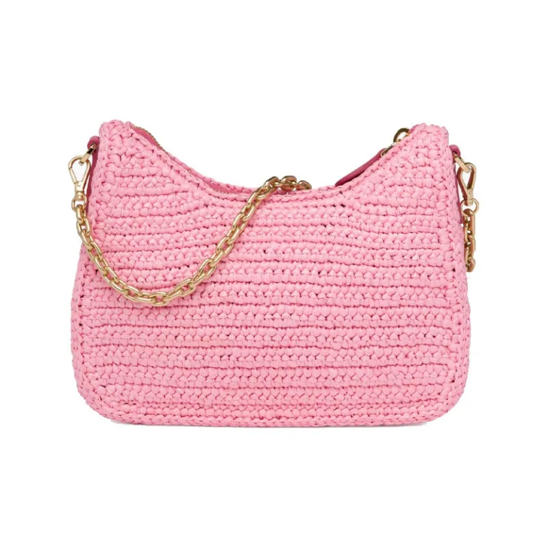 PRADA Re-Edition Raffia Raffia Fiber Hobo Bag Shoulder Bag Combination Handbag Women's Petal Pink-2