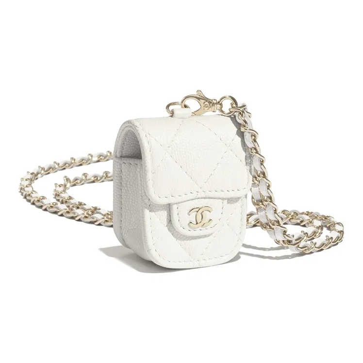 CHANEL Calfskin With Gold Tone Metal Clutch Headphone With Earphone Case Women's White-1