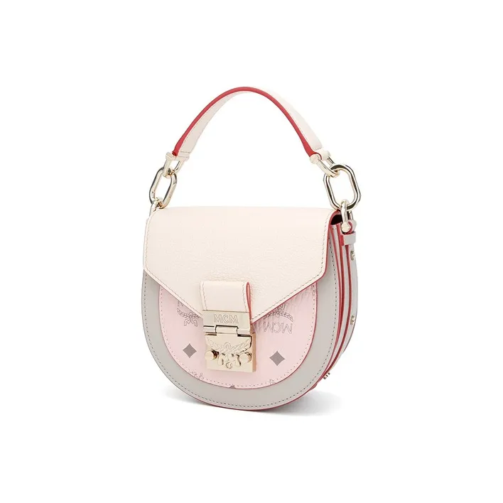 MCM Patricia Visetos Artificial Leather Saddle Bag Handbag Shoulder Bag Crossbody Bag Women's Pink Monogram-1