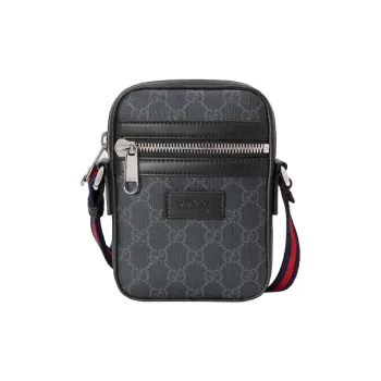 GUCCI Canvas With Leather Messenger Bag Shoulder Bag Crossbody Bag Men's Black Gray Color