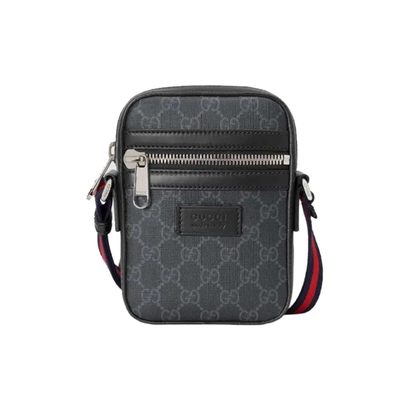 GUCCI Canvas With Leather Messenger Bag Shoulder Bag Crossbody Bag Men's Black Gray Color-0