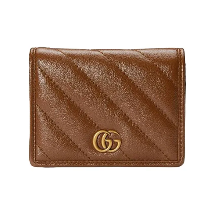 GUCCI Marmont Quilting Leather Card Holder Women's Brown-0