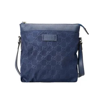 GUCCI Nylon With Leather Messenger Bag Shoulder Bag Crossbody Bag Regular Men's Blue