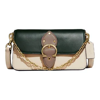 COACH Beat Cowhide Leather Chain Bag Shoulder Bag Crossbody Bag Small Size Women's Green White Multicolor