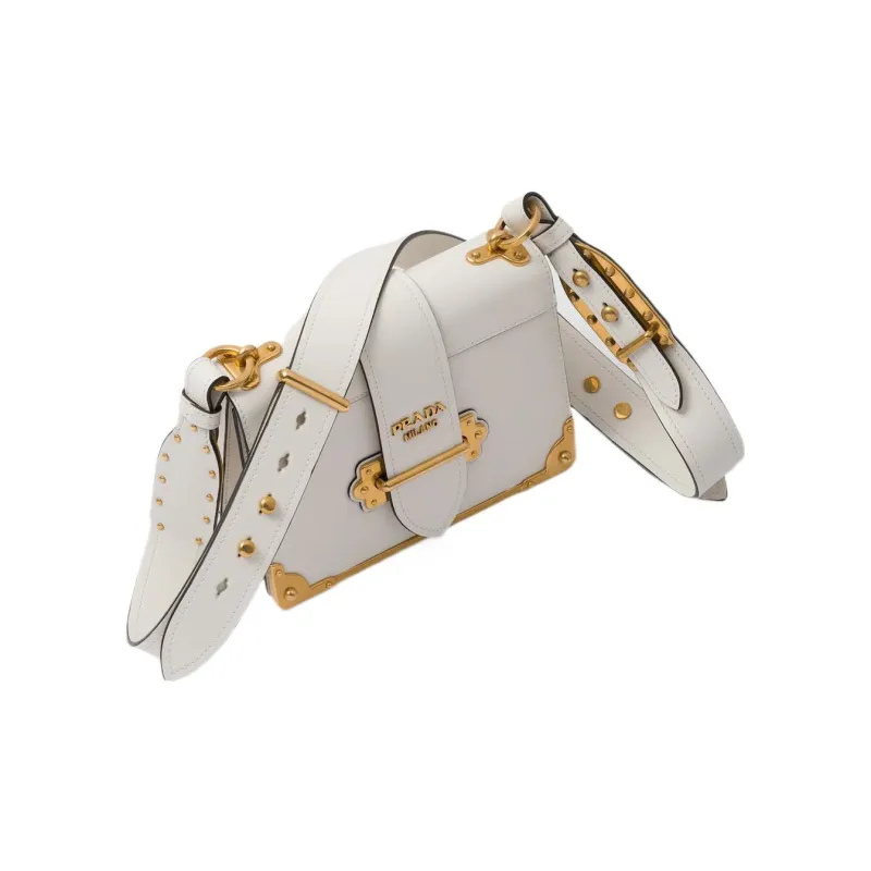 PRADA Cahier Leather One Shoulder Handbag, Crossbody Bag Women's White-2