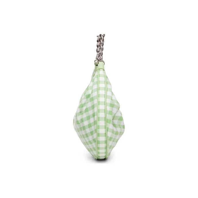 Staud Cow Leather Shoulder Bag Women's Green White Plaid-1