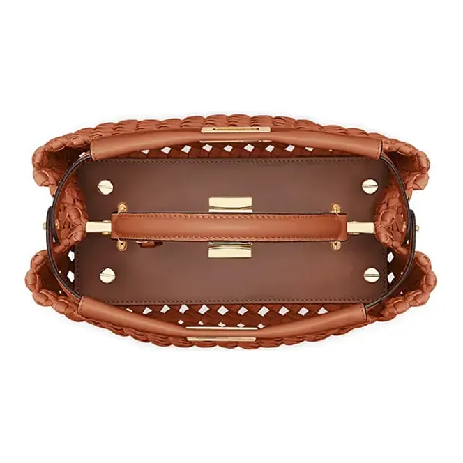 FENDI Peekaboo Leather Shoulder Bag Crossbody Bag Handbag Women's Brown-3