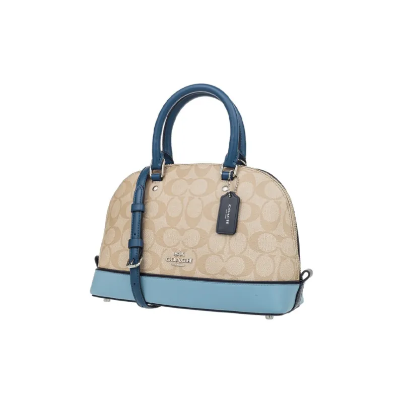 COACH Sierra Leather PVC Portable One Shoulder Shell Crossbody Bag Medium Size Women's Bright Blue With Khaki Monogram-1