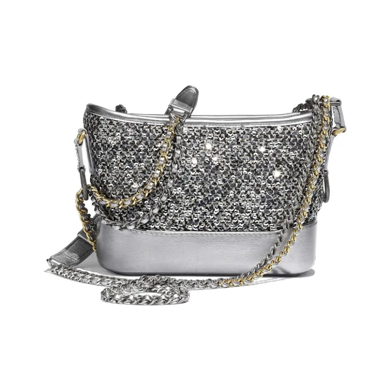 CHANEL Gabrielle Calfskin One Shoulder Crossbody Handheld Backpack Trumpets Women's Silver Sequins-1