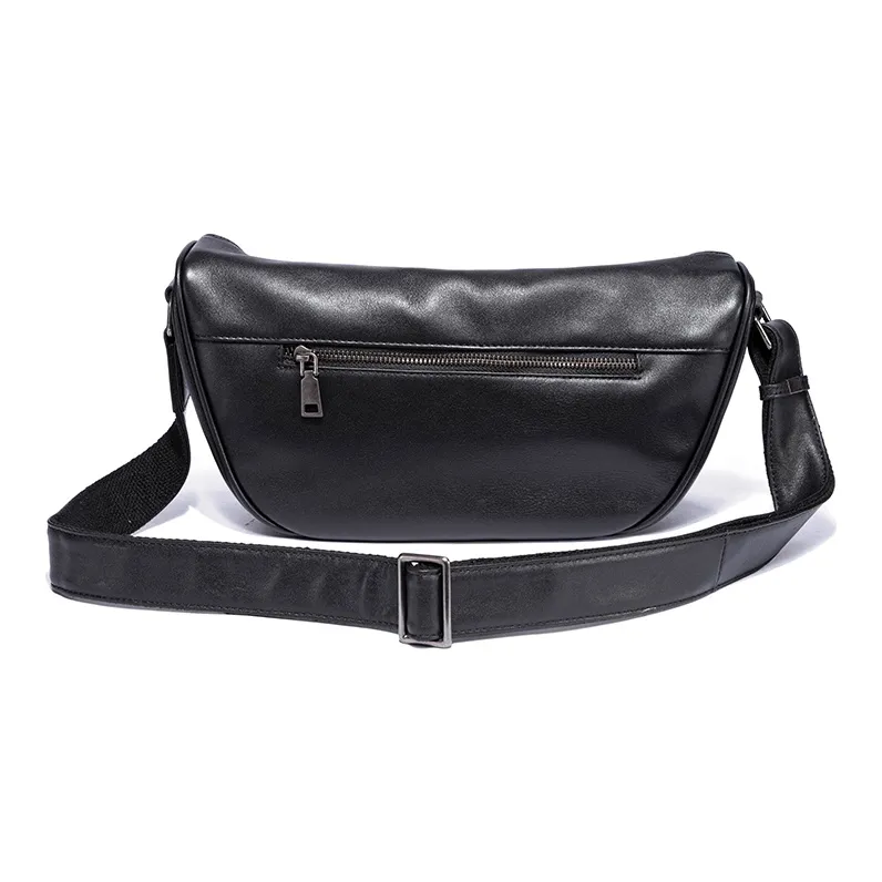 Ace Paul Cow Leather Crescent Bag, Small Square Bag, Shoulder Bag, Crossbody Bag Medium Size Unisex Black-4