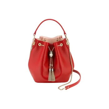 BVLGARI SERPENTI Smooth Calf Leather Bucket Bags Handbags Women's Red