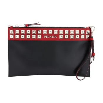 PRADA Cow Leather Clutch Regular Women's Black Red Multicolor