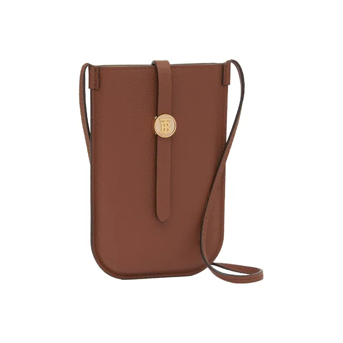Burberry Grained Leather Cell Phone Pouch Shoulder Bag Crossbody Bag Unisex Tan-2
