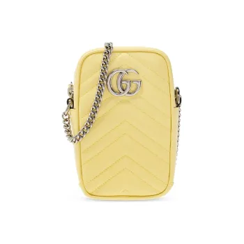 GUCCI Marmont Leather Cell Phone Pouch Shoulder Bag Crossbody Bag Mini Women's Yellow