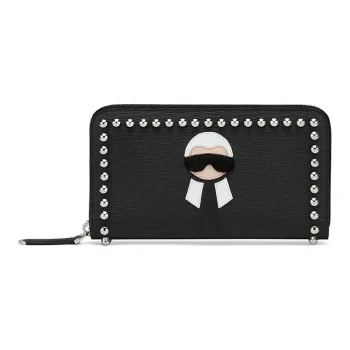 FENDI Cowhide Leather Wallet Regular Women's Black