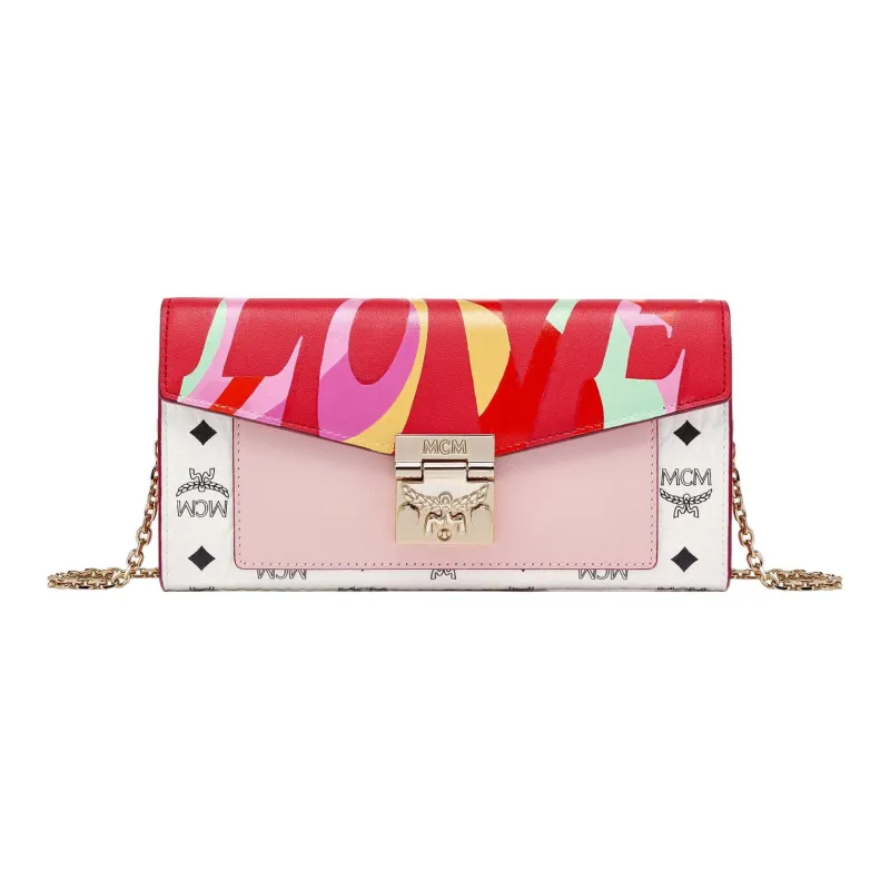 MCM Patricia Visetos Cow Leather Crossbody Wallet Women's White-0