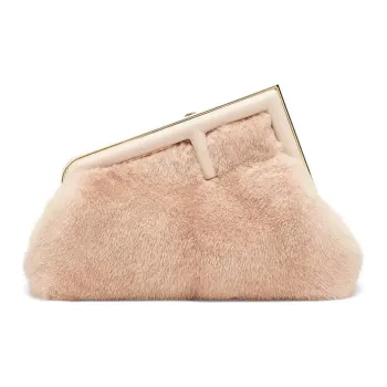 FENDI First Mink Fur Handheld Shoulder Bag Crossbody Bag Small Size Women's Light Pink/Candy Color
