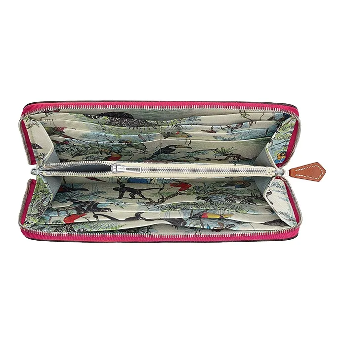 HERMES Silk'In Epsom Calfskin Zip Closure Long Wallet Women's Raspberry Red/Gray White-1