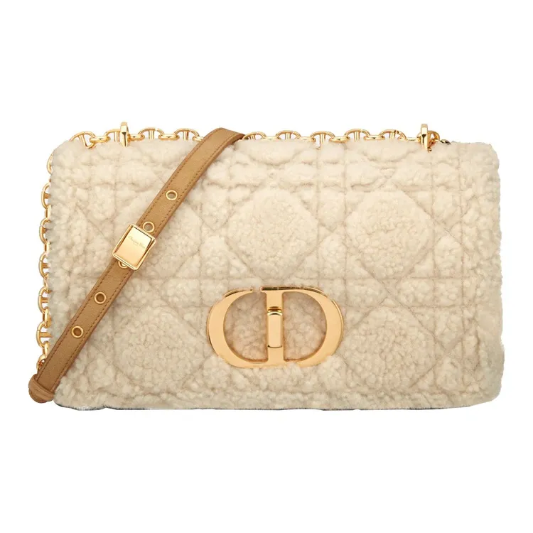 DIOR Shearling Crossbody Bag, Shoulder Bag Medium Size Women's Beige-0