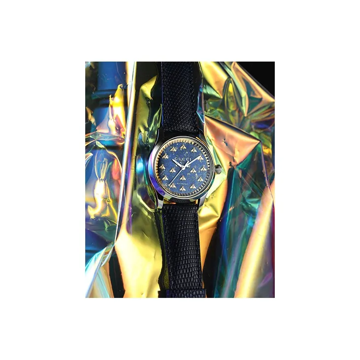 GUCCI G Timeless Collection Wrist Watch Automatic Mechanical Movement Genuine Leather Strap Blue Dial Men's Watches-1