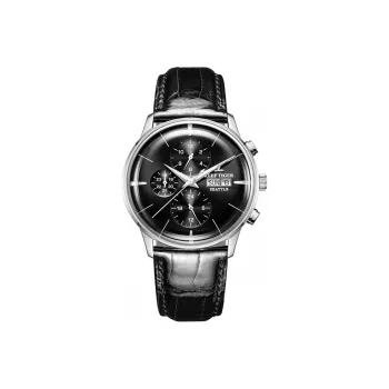 REEF TIGER Seattle Collection Mechanical Movement Genuine Leather Strap Watch Men's Watches Black Dial