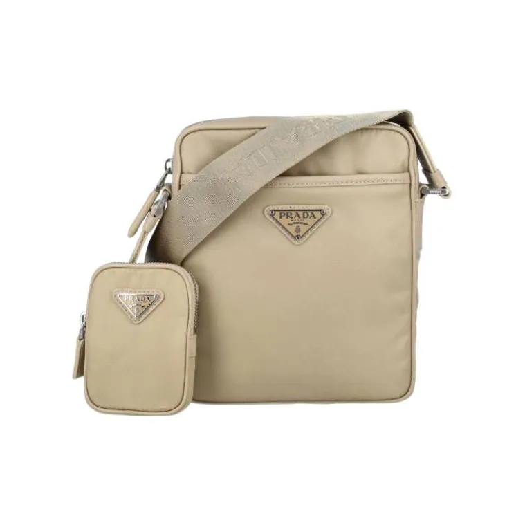 PRADA Fabric With Leather Shoulder Bag Crossbody Bag Men's Khaki-0