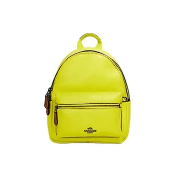 COACH X Keith Haring Collaboration Charlie Pebbled Leather Backpack Small Size Women's Bright Yellow