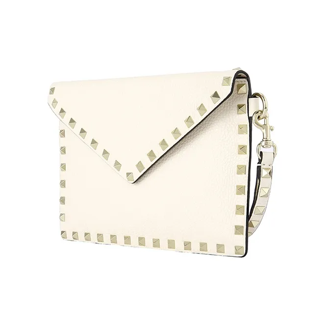Valentino Rockstud Calfskin Wallet Clutch Women's Ecru-1