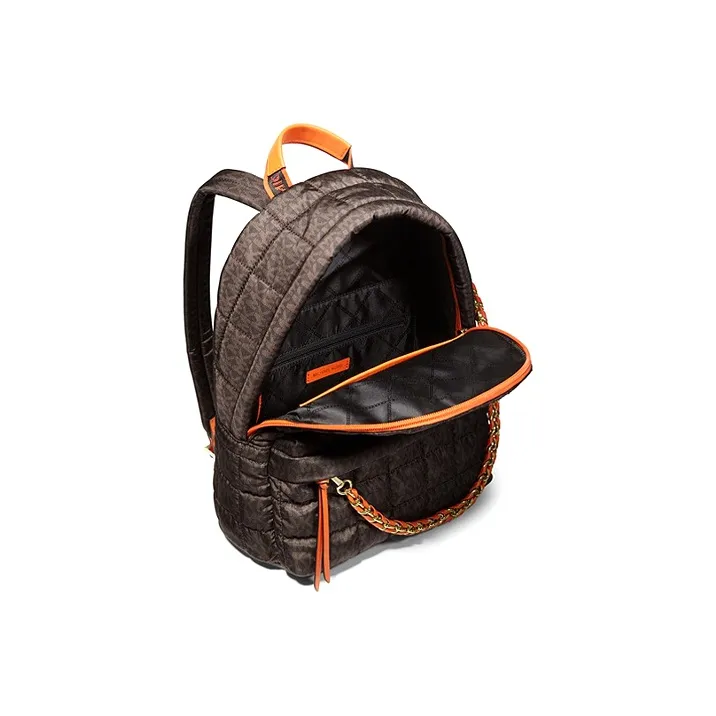 MICHAEL KORS Slater Nylon Fabric Backpack Medium Size Women's Dark Brown With Orange Accents-4