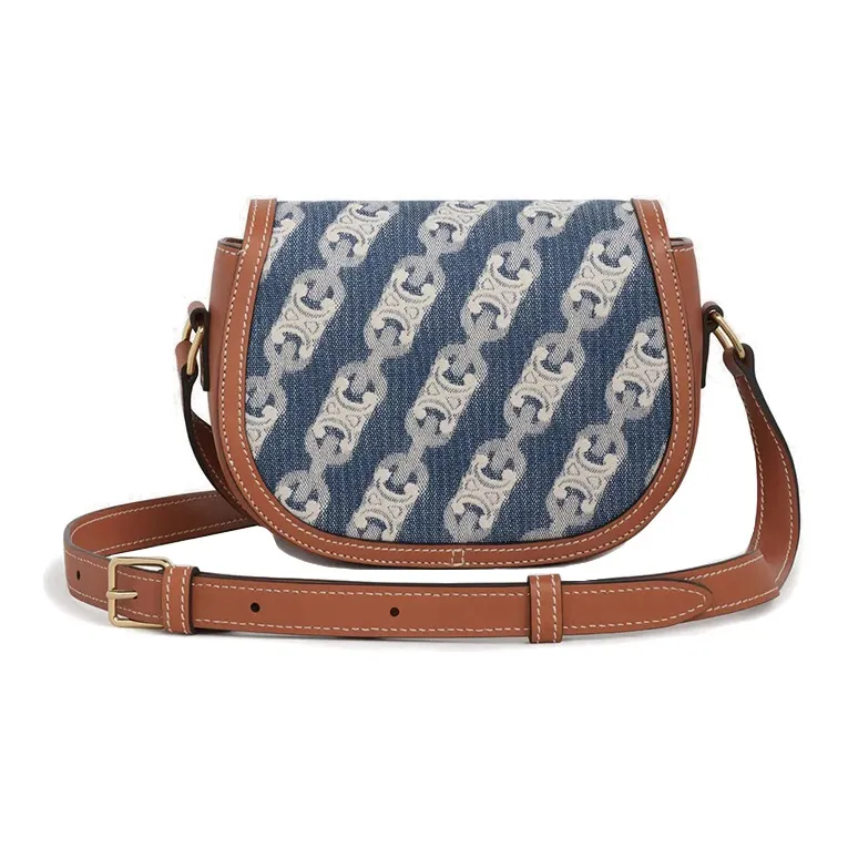 CELINE Triomphe Cow Leather Saddle Bag Handbag Shoulder Bag Unisex Blue-2