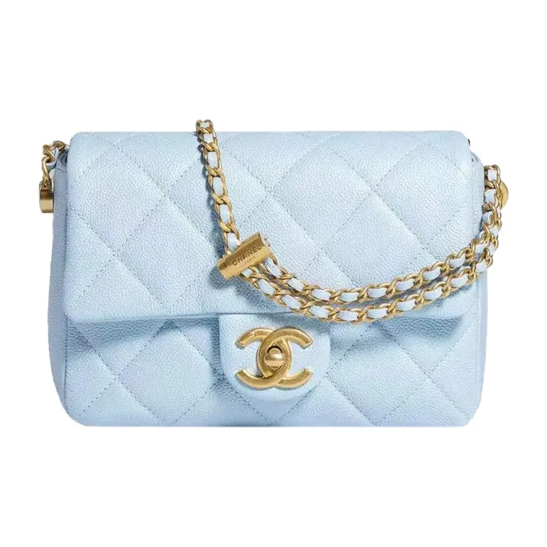 CHANEL Calfskin, Polarized Blue Purple Shoulder Bag, Crossbody Bag Women's Babybule Sky Blue-1