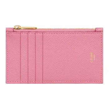 CELINE Grained Calfskin Coin Purses Card Holders Women's Pink
