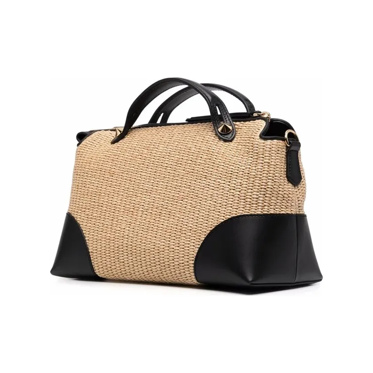 FENDI By The Way Series Straw Woven With Leather Shoulder Bag Crossbody Bag Handbag Mini Women's Beige-2