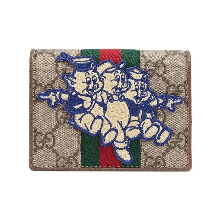 GUCCI Ophidia Canvas With Leather Card Holder, Wallet Unisex Beige-1