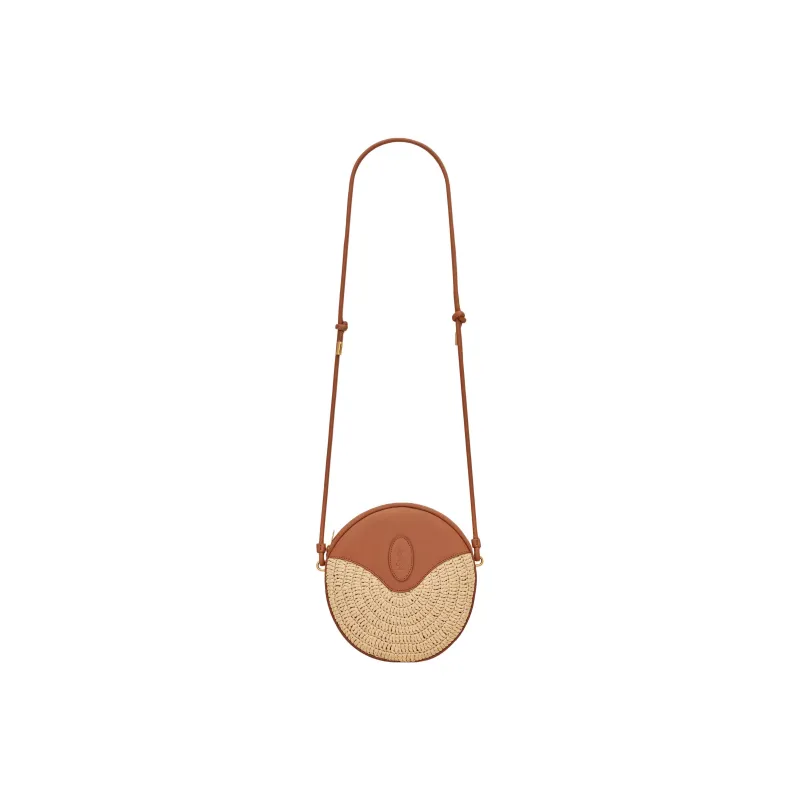 SAINT LAURENT Raffia Mixed Leather Crossbody Bag Shoulder Bag Women's Natural/Brown-1