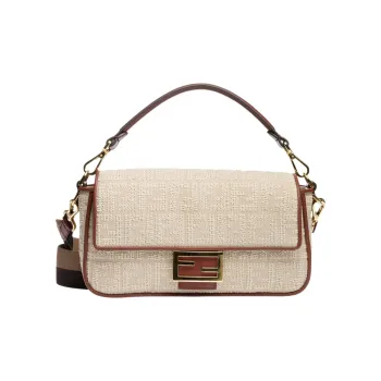 FENDI Canvas Baguette Bag Canvas Shoulder Bag Handbag Crossbody Bag Women's White/Beige