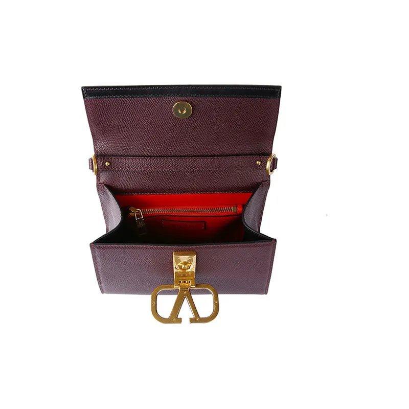 Valentino Cow Leather One Shoulder Handbag Women's Burgundy-4