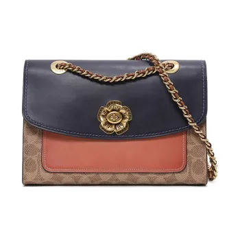 COACH Parker Canvas With Leather Small Square Bag Shoulder Bag Crossbody Bag Small Size Women's Light Peach