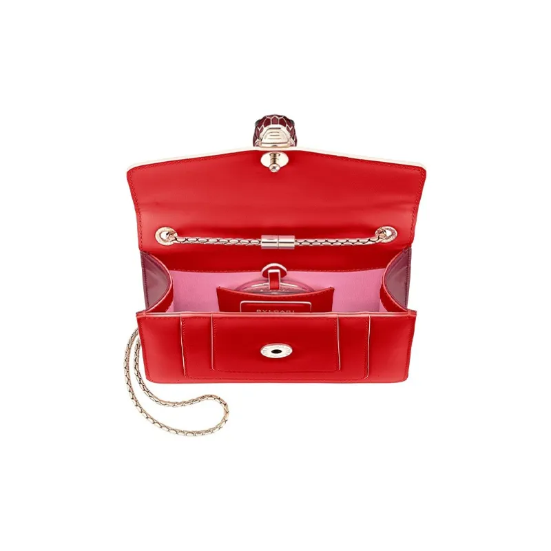 BVLGARI Serpenti Forever Series Cow Leather Chain Bag Crossbody Bag Shoulder Bag Women's Red-3