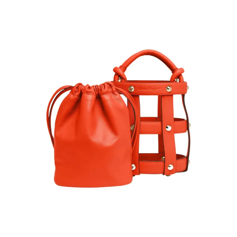 FERRAGAMO Cage Sheepskin Bucket Bags Shoulder Bag Crossbody Bag Handbag Women's Orange-1