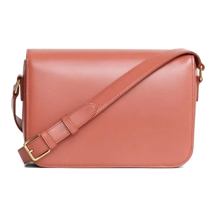 CELINE Triomphe Shiny Cow Leather Shoulder Bag Handbag Shoulder Bag Crossbody Bag Medium Size Women's Terracotta-2