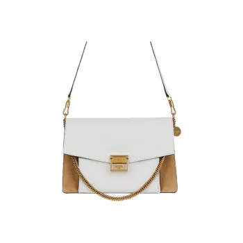 GIVENCHY GV3 Series Cow Leather Shoulder Bag, Crossbody Bag Medium Size Women's White & Camel