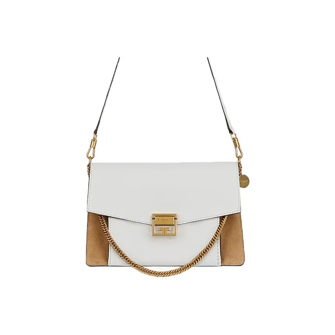 GIVENCHY GV3 Series Cow Leather Shoulder Bag, Crossbody Bag Medium Size Women's White & Camel-0