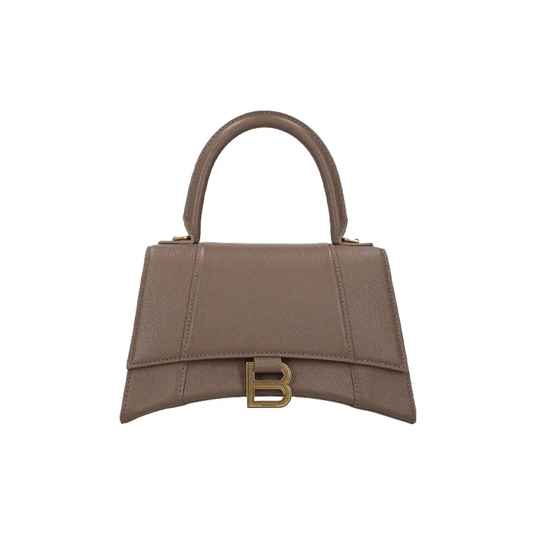 Balenciaga Hourglass Grained Calfskin Hourglass Bag Small Size Women's Milk Tea Beige-0
