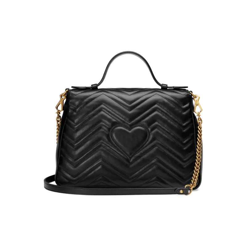 GUCCI GG Marmont Quilted Leather Chain Messenger Bag Shoulder Bag Crossbody Bag Handbag Medium Size Women's Black-3