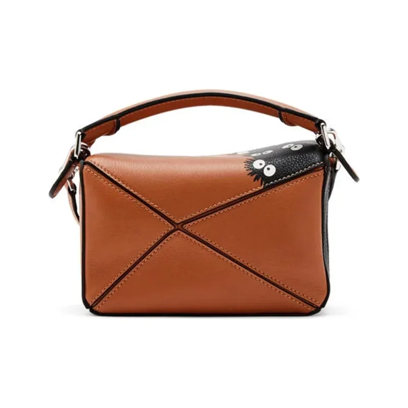 LOEWE X Dragon Cat Collaboration Puzzle Calfskin Handbag Shoulder Bag Crossbody Bag Women's Tan/Black-1