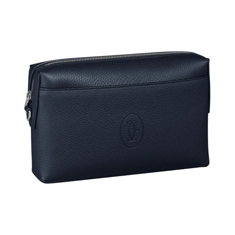 CARTIER Calfskin Clutch Men's Marine Blue-1
