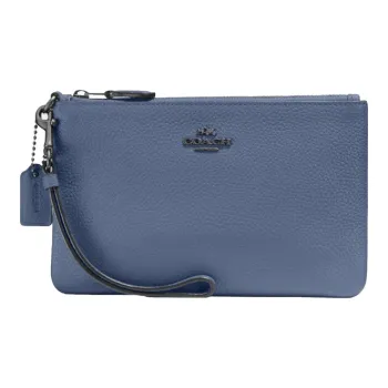 COACH Wristlet Leather Clutch Coin Purse Wrist Bag Small Size Women's Haze Blue